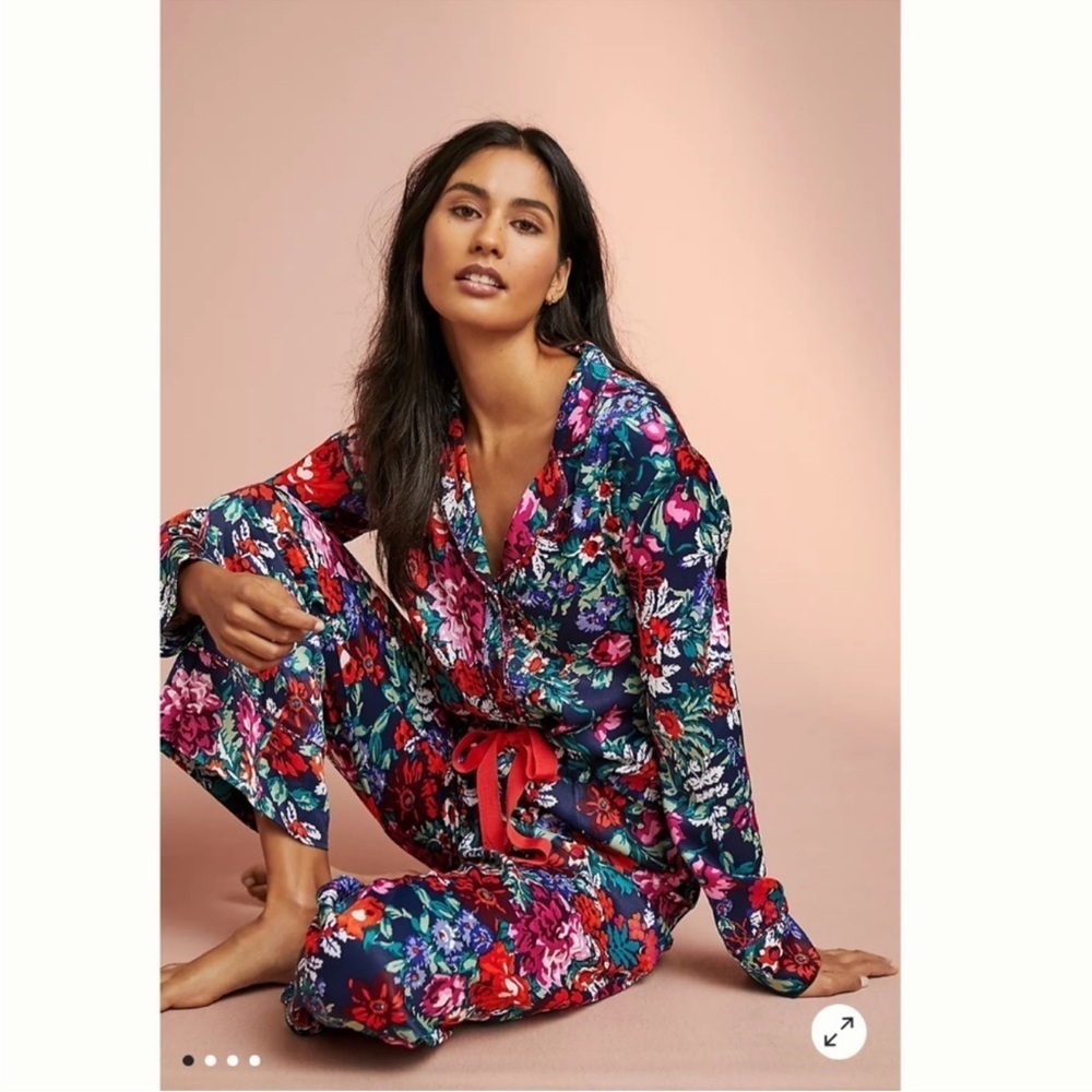 Anthropologie Floreat Pajama Set 2 piece XSmall Floral Colorful Top & Pants Boho - Picture 2 of 13